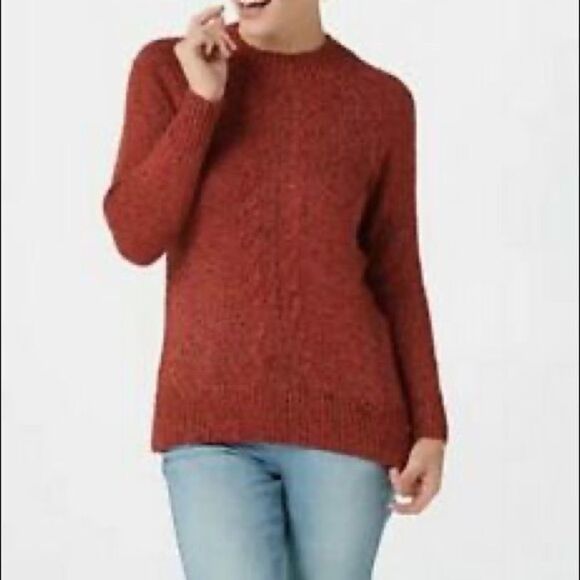 Denim & Co. Naturals Crew Neck Long Sleeve Hi-Low Hem Top - Picture 1 of 4